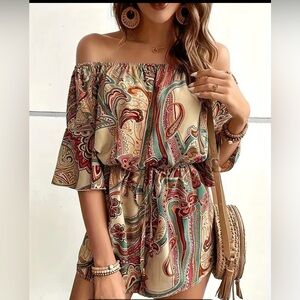 New Off the Shoukder Boho Romper